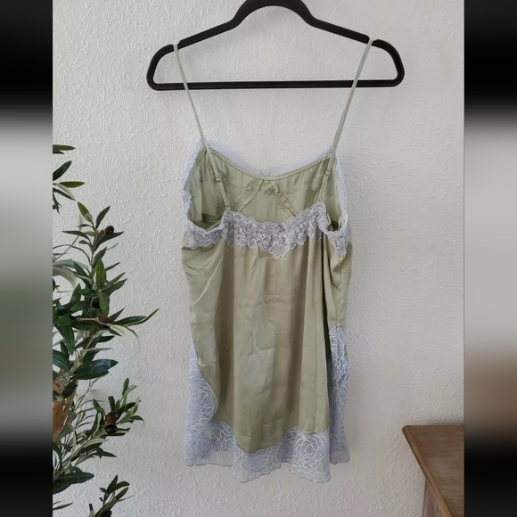 Free People Olive Green Satin Lace Trim Slip Chemise - Picture 7 of 9
